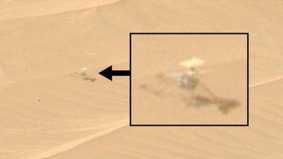 NASA Ingenuity Mars helicopter, broken and alone, spotted by Perseverance rover on Martian dune (photo, video)