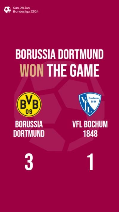 Borussia Dortmund defeats VfL Bochum 1848 with a 3-1 victory