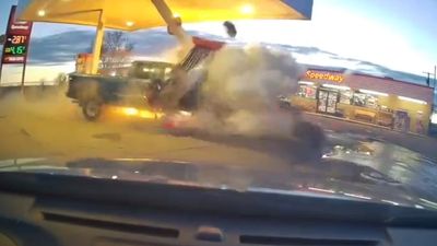 Watch A Pickup Driver Fly Into A Gas Pump And Destroy An Entire Station
