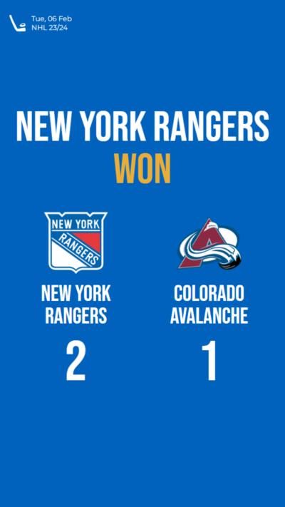 New York Rangers triumph over Colorado Avalanche in NHL matchup