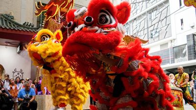 Lions dance as city readies for Lunar New Year festival
