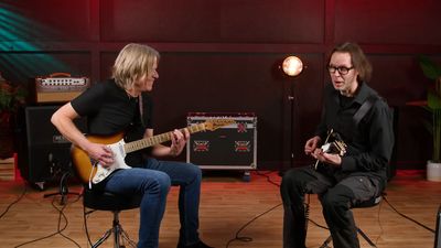 “He’s the best!”: Watch Andy Timmons and Paul Gilbert have big fun trading Robby Krieger licks on a helter-skelter guitar jam of the Doors’ Light My Fire