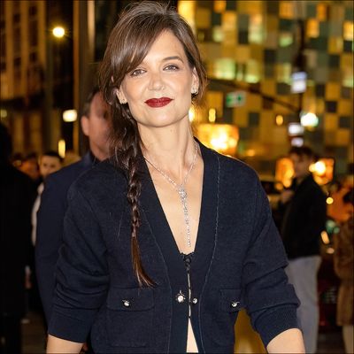 Katie Holmes Wore a Midriff-Baring Cardigan and Lacy Bra to Chanel's A-List Opening Party