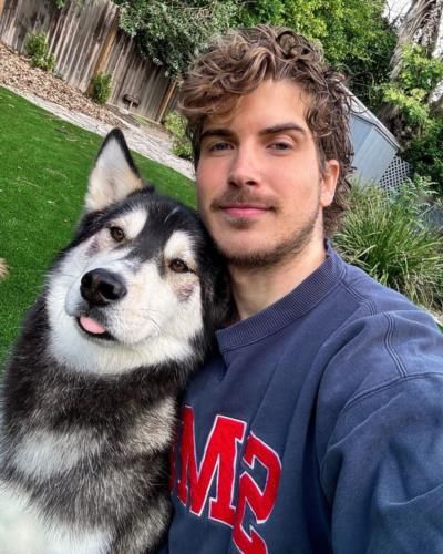 Joey Graceffa and his Husky Embrace Joy in Garden Selfie