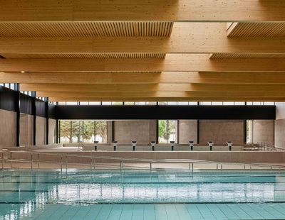 This Melbourne aquatic recreation centre’s crafted timber ceiling hints at its sustainability ambitions