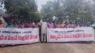 Locals stage protest demanding government action over factory pollution in Vizianagaram district