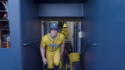 John Cena joined the Savannah Bananas for a brief plate appearance to promote new movie