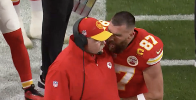 A livid Travis Kelce nearly knocked Andy Reid over on the sidelines after he was subbed out before a fumble