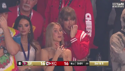 A nervous Taylor Swift biting her nails during tense Super Bowl 58 was so relatable