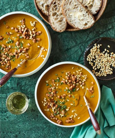 Rukmini Iyer’s quick and easy soup of rose harissa, squash and white beans – recipe