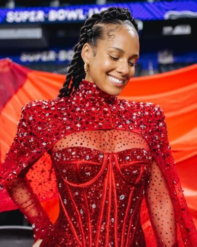Alicia Keys wows in red during 2024 Super Bowl halftime show