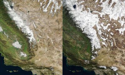Before and after images show California snowpack replenished by fierce storms