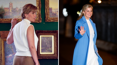 Duchess Sophie's sweater vest and Burberry bag combination is on-trend 24 years later