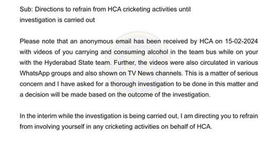HCA directs women’s coach Vidyuth to refrain from carrying out cricketing activities till completion of probe