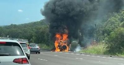 Teen treated for burns after car bursts into flames on M1