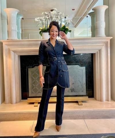 Tamera Mowry Housley's Elegant Denim Ensemble Shines at Event