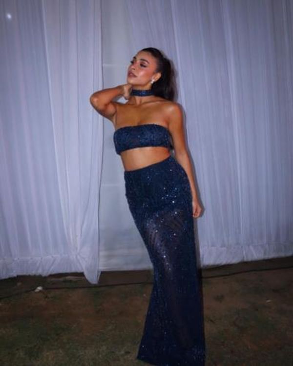 Yasmina Zaytoun Shines In Elegant Dark Blue Outfit At Miss World Opening Ceremony
