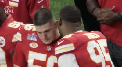 Mics Caught Chris Jones Having Heartfelt Conversation With Teammate Before Crying During Super Bowl National Anthem