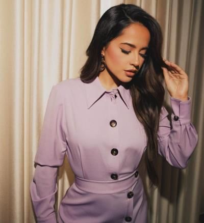 Becky G Stuns In Lilac Outfit: Behind-The-Scenes Glamour