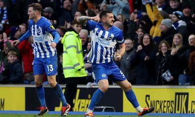Dunk’s last-gasp goal denies Everton and salvages point for 10-man Brighton