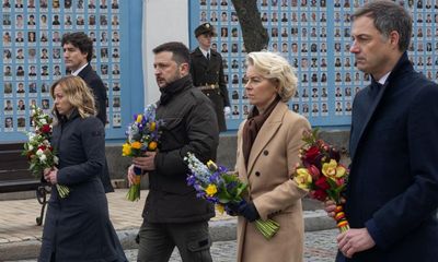‘Putin must lose everything’: defiant Zelenskiy hosts western leaders in Kyiv to mark two years of war