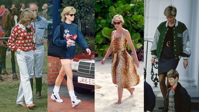 Here are 32 of Princess Diana's off-duty outfits that never went out of style, from varsity jackets to cycling shorts
