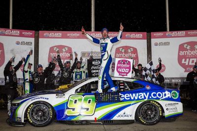 NASCAR Cup: Daniel Suarez wins wild Atlanta race in three-wide photo finish