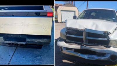 This Dodge Ram Pickup Was Destroyed After Rear-Ending A Tesla Cybertruck