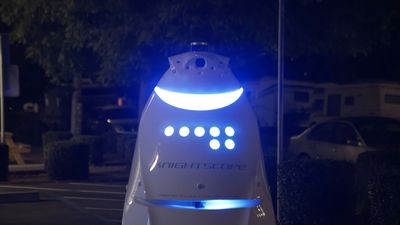 A security robot has been hired to monitor a Texas airport's doors and looks more than a little miffed about the whole ordeal