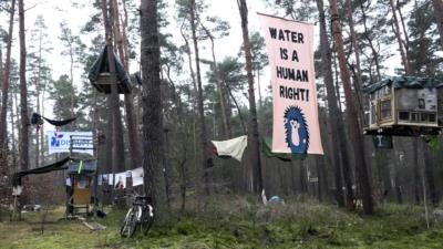 Environmental Activists Protest Tesla's Plant Expansion In Berlin Forest