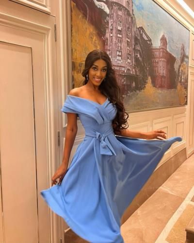 Julia Edima Shines In Blue Dress With Miss World Sisters