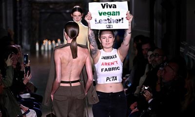 Peta protesters disrupt Victoria Beckham’s Paris fashion week show