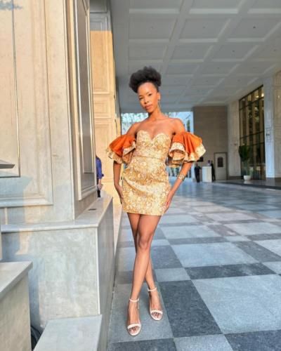 Lesego Chombo Radiates Elegance In Stunning Golden Mini Dress