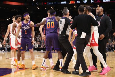 Suns star Devin Booker reacts to heated confrontations with Rockets rookie Cam Whitmore