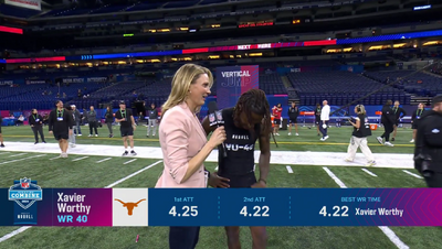 Xavier Worthy had to catch his breath for an interview after breaking the NFL combine’s 40-yard dash record