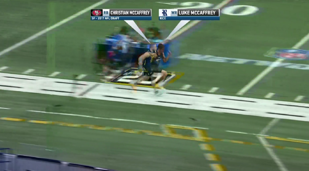Luke McCaffrey (just barely) outran his brother…