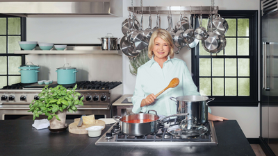 Martha Stewart utilizes unexpected space around her island to turn her kitchen into an 'organized homely hub'