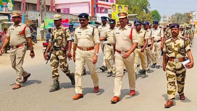 NTR police take out flag march in Jaggaiahpet, Mylavaram
