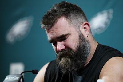 The 8 best moments from Jason Kelce’s incredibly emotional retirement speech, including sharing tears with Travis Kelce