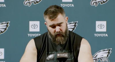 Jason Kelce Had the Sweetest Message for His Wife During Teary Retirement Press Conference
