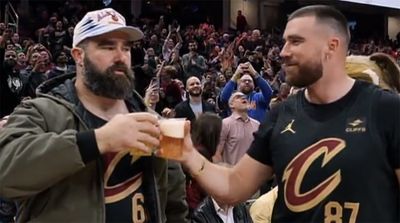 Jason and Travis Kelce Absolutely Delete Beers in Chugging Competition at Cavaliers Game
