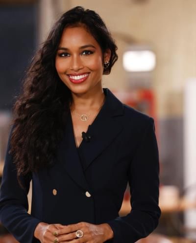 Clémence Botino Stuns In Sophisticated Dark Blue Ensemble