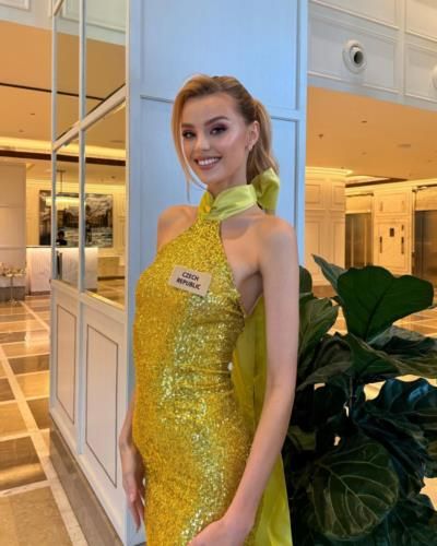 Krystyna Pyszkova Shines In Stunning Golden Attire