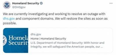 US Homeland Security Resolves Website Issue After Brief Outage