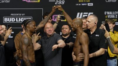 UFC 299 ceremonial weigh-ins faceoff video: Kevin Holland grabs Michael Page’s signature hand gesture