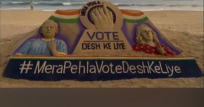 Odisha: Sudarsan Pattnaik creates sand art to raise awareness among 'First Time Voters'