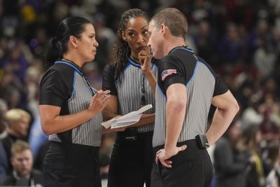 A referee’s instant reaction to the LSU-South Carolina on-court melee has become a meme