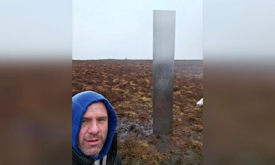 ‘It looked like a UFO’: hiker discovers mysterious silver monolith in Powys