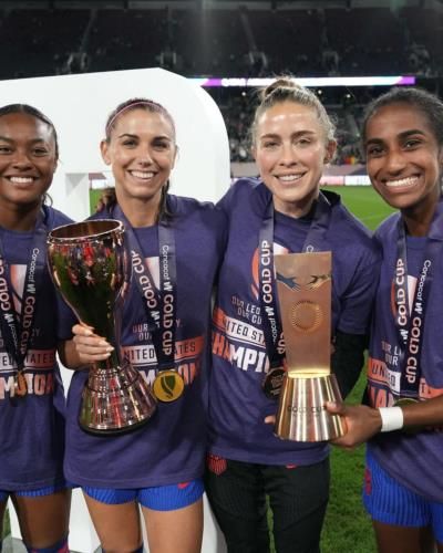 Alex Morgan Celebrates Triumph With Trophy In Hand