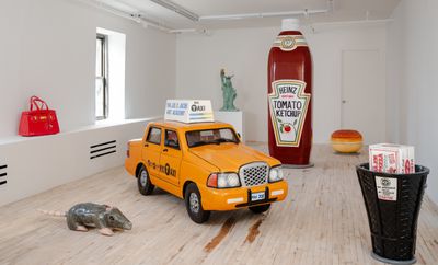 Taxi cabs and pizza boxes: New York icons are reimagined by Paa Joe at Superhouse Gallery